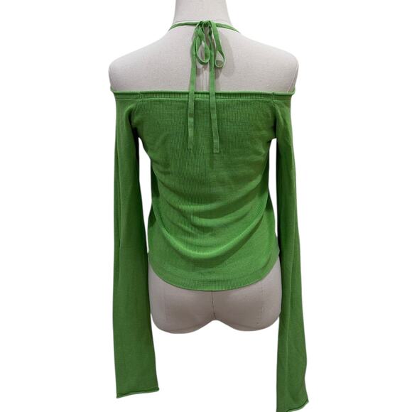 Good American Stretch Rib Knit Off Shoulder Top/Cardi In Lime - Picture 5 of 6